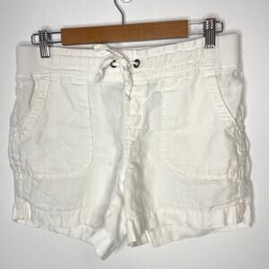 Athleta Linen Elastic Waist 4.5 Inch Inseam Shorts In White Size 8